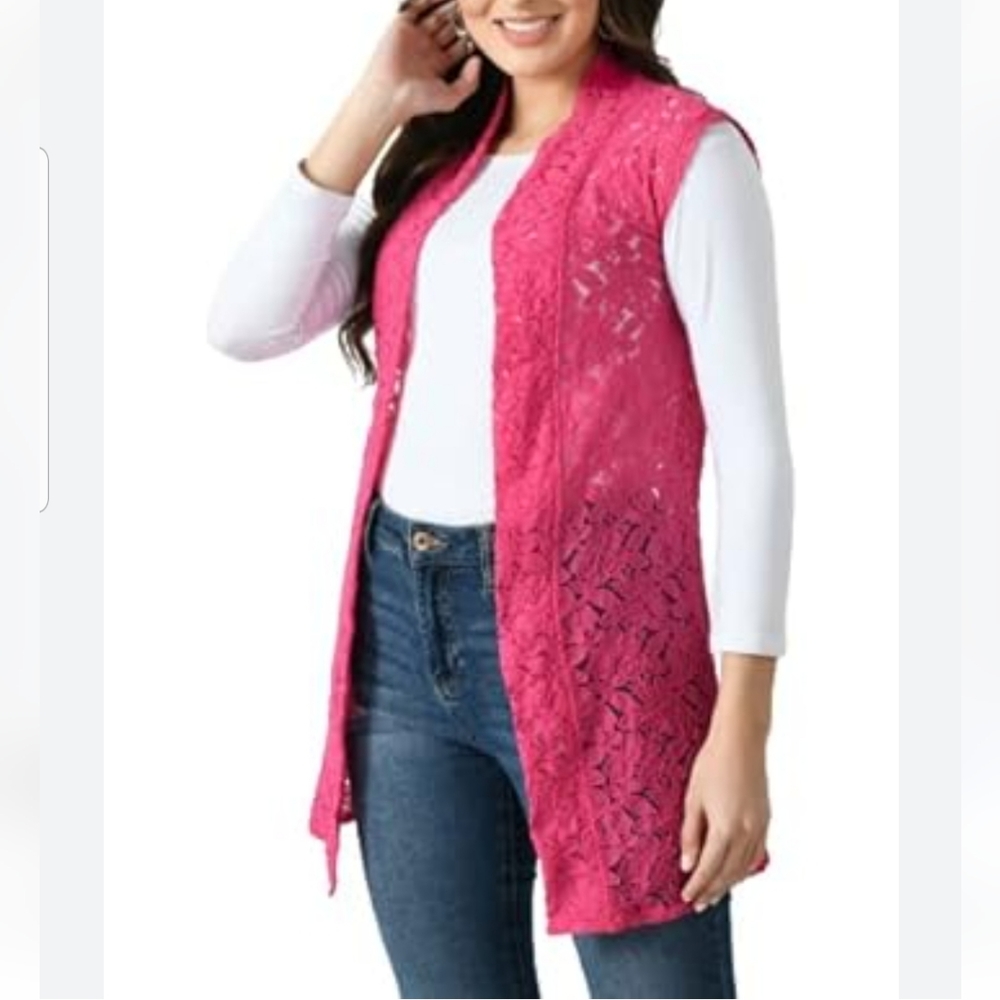 Open knit cardigan, perfect for layering, watermelon pink color - Picture 14 of 14
